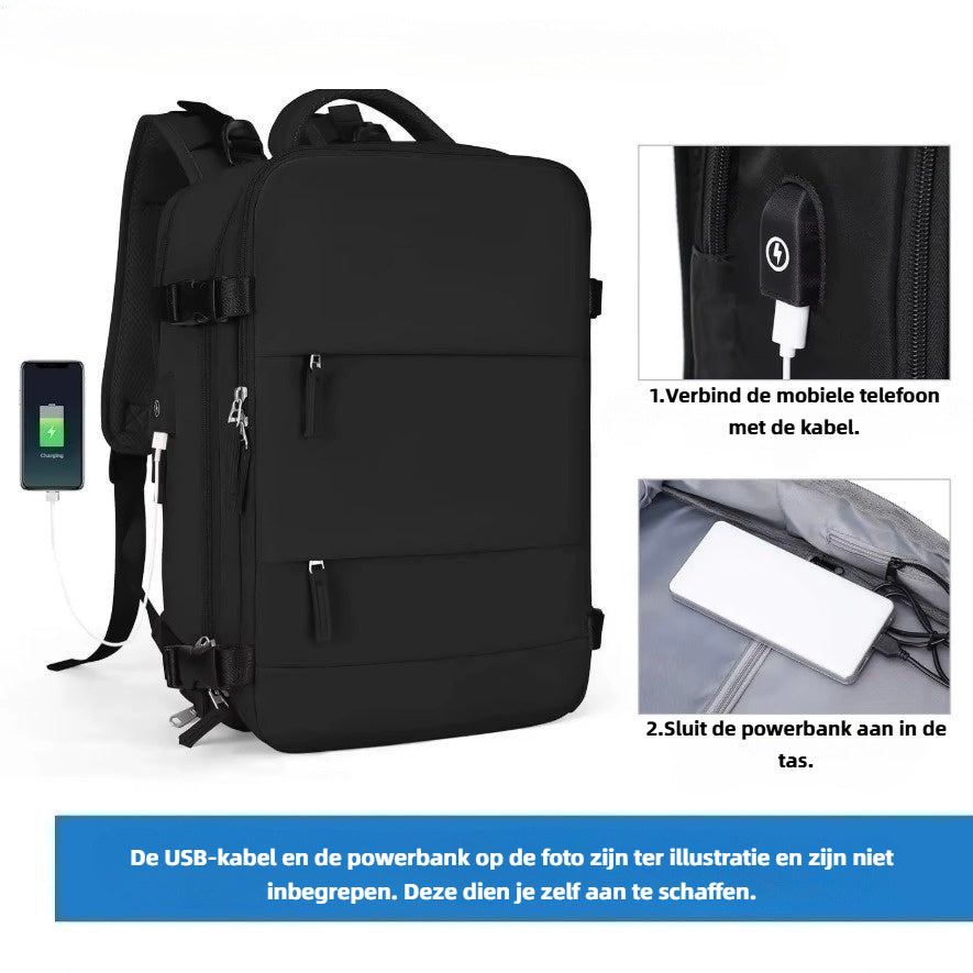 Unisex reisrugzak met USB-aansluiting – Ideaal als handbagage voor vliegreizen (40x30x20 cm)
